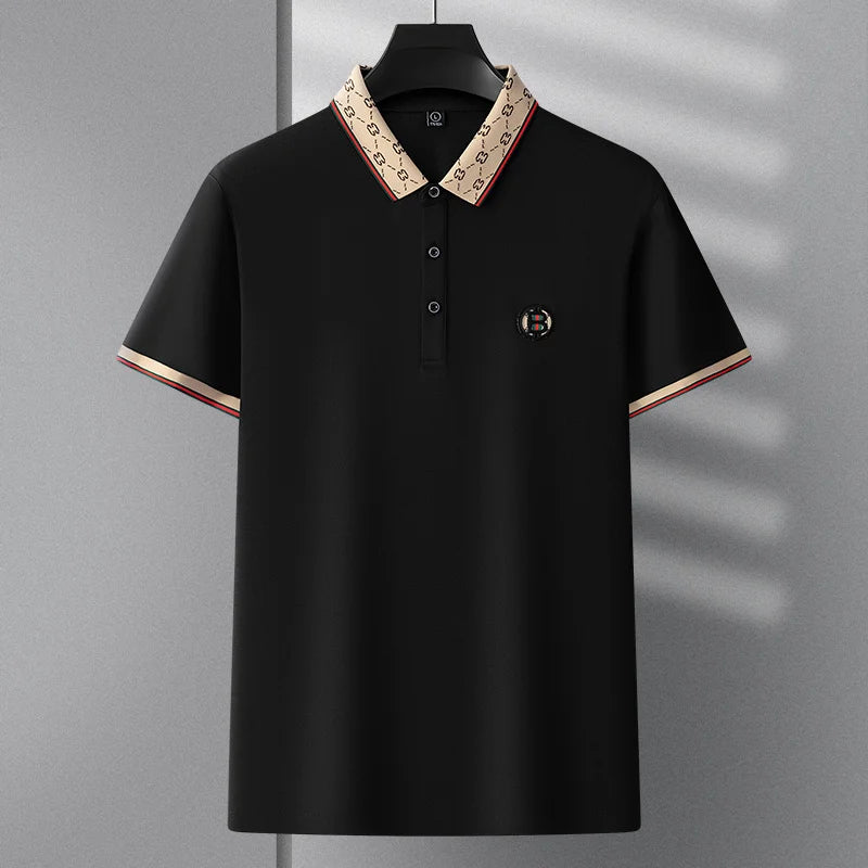 Collar Patterned Embroidery Polo Shirt