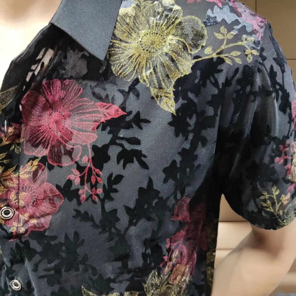 Embroidery Transparent Mesh Shirt