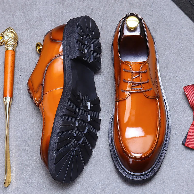 Rounded Toe Polished Derby Shoes