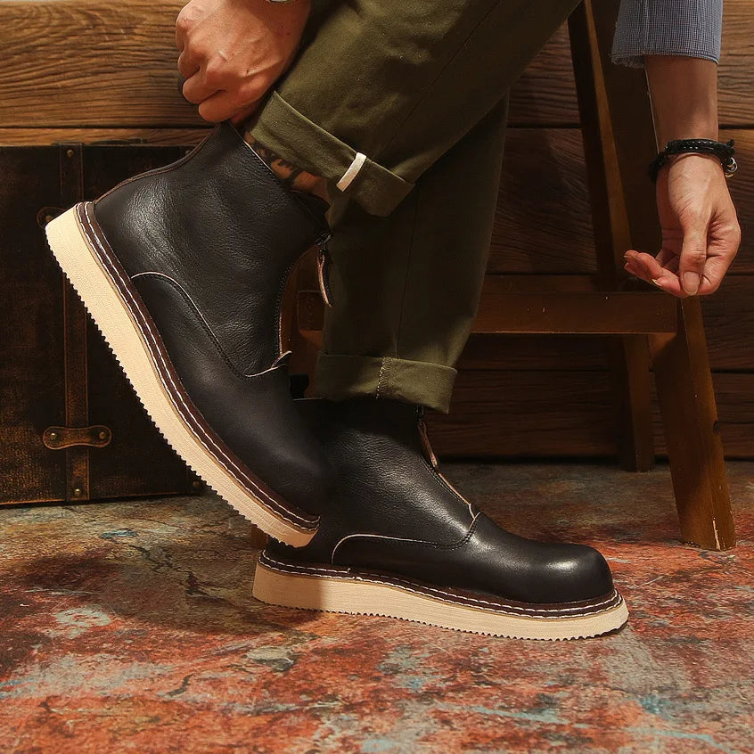 Elegant Solid Genuine Leather Ankle Boots