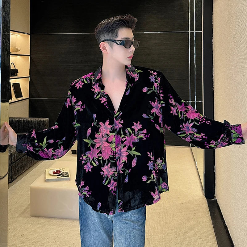 Black Color Floral Long Sleeve Shirt
