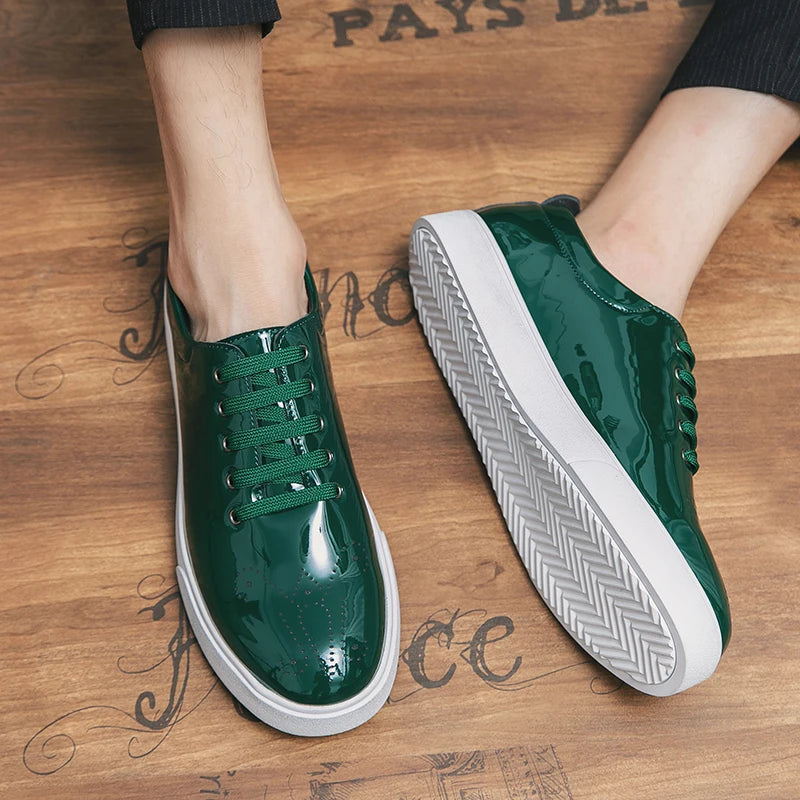 Green Shiny Color Leather Sneakers