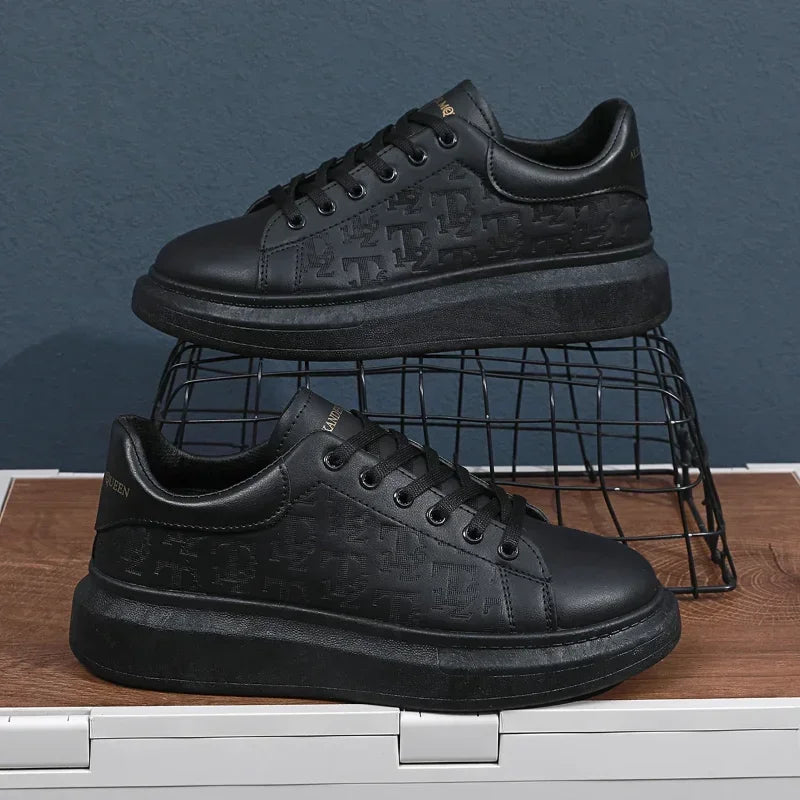 Embossed Pattern Casual Leather Sneakers