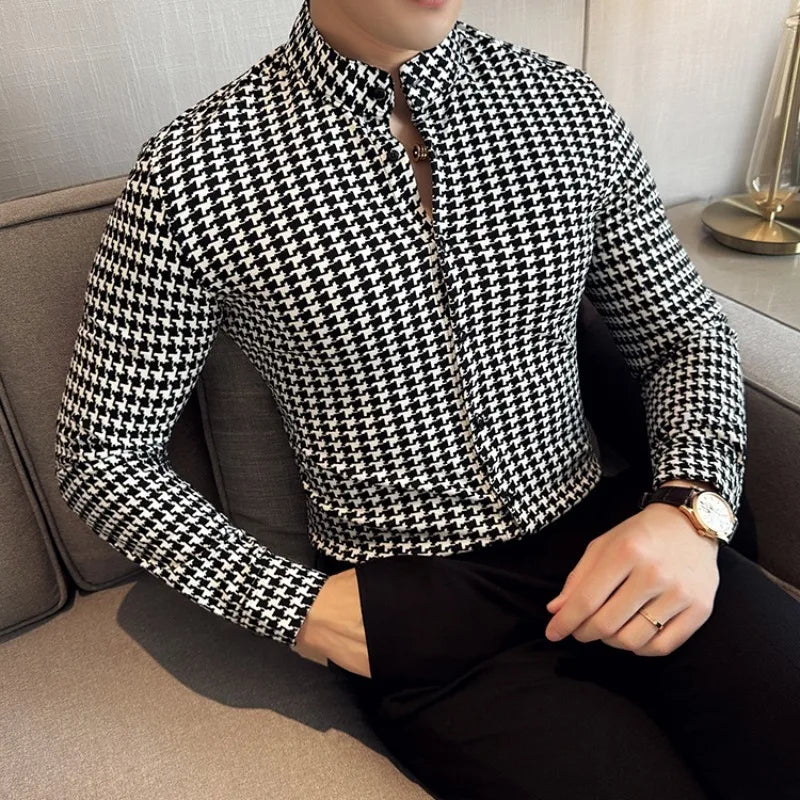 Houndstooth Pattern Long Sleeve Shirt