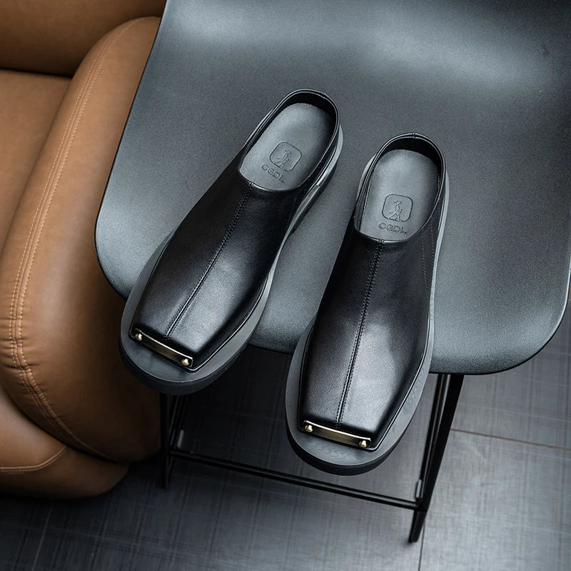 Genuine Leather Thick Bottom Mules Shoes