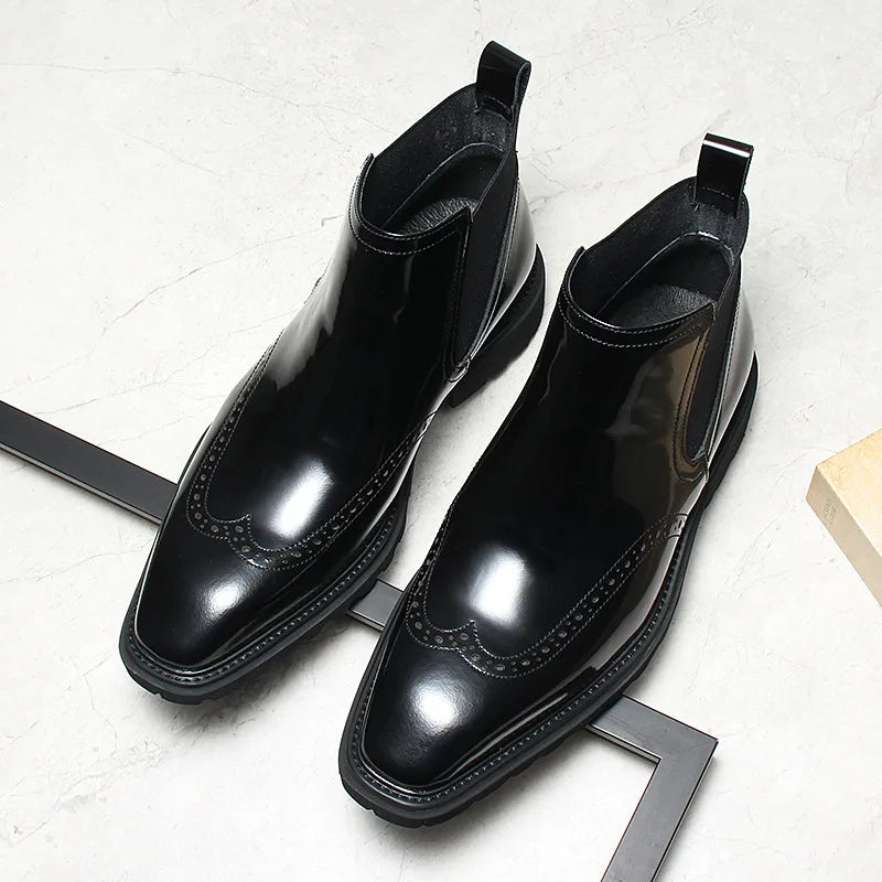 Wingtip Solid Leather Chelsea Boots