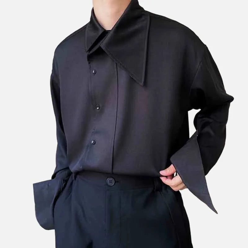 Asymmetric Collar Casual Solid Loose Shirt