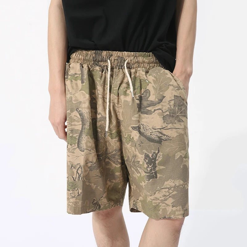 Casual Shadow Print Elastic Waist Shorts