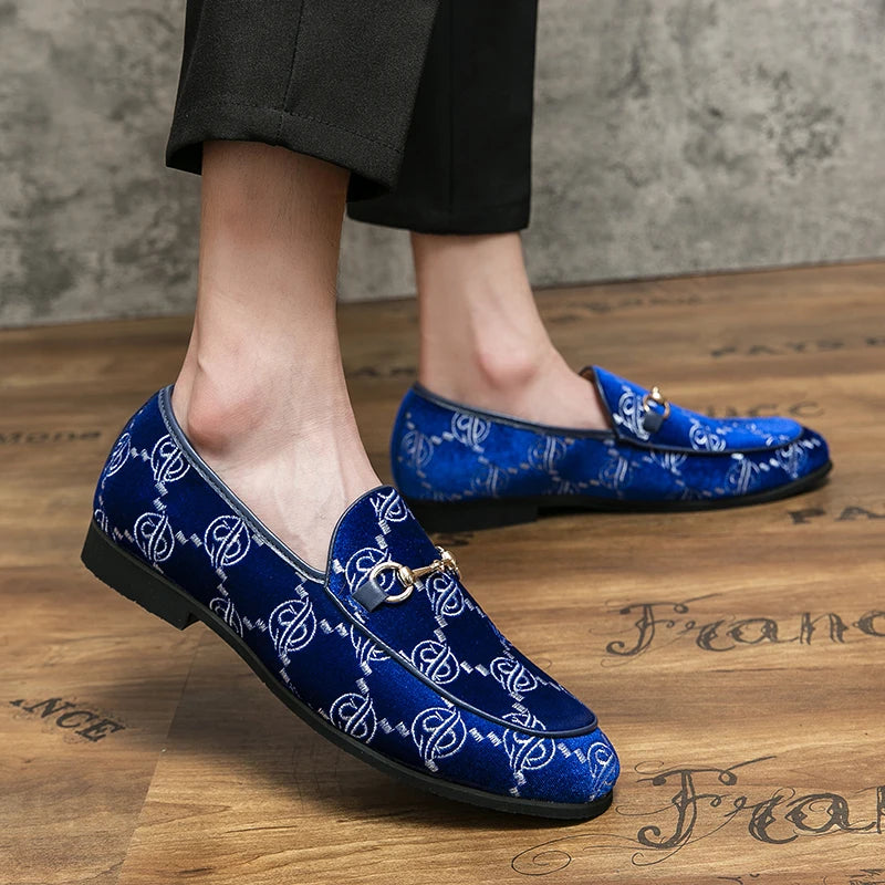 Geometric Embroidered Suede Loafers