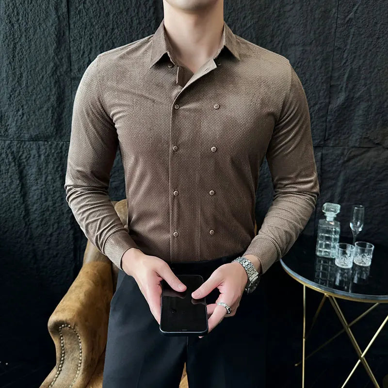 Double-Breasted Solid Color Shirt