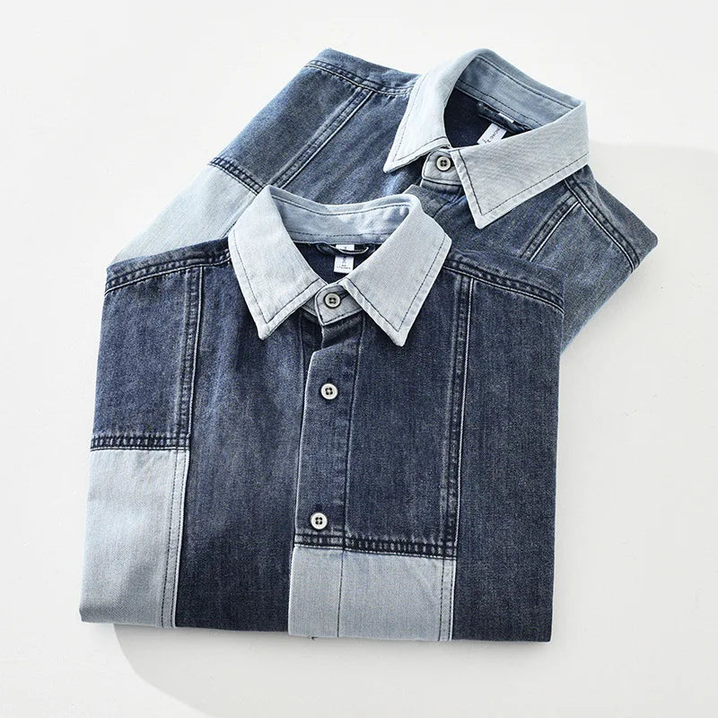 Patchwork Retro Long Sleeve Denim Shirt