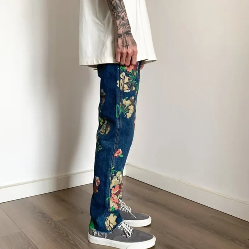 Flowers Printed Loose Jeans