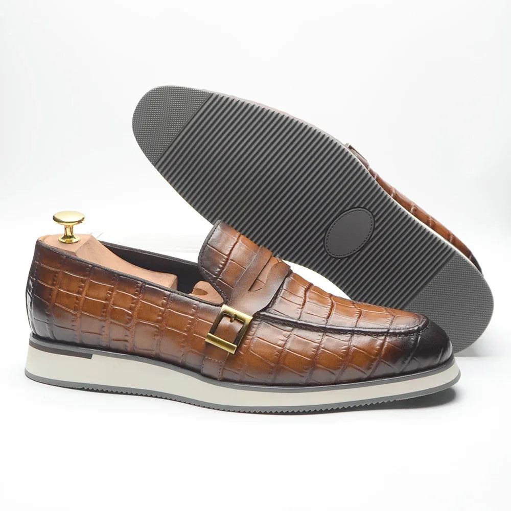 Crocodile Skin Elegant Slip-On Loafers