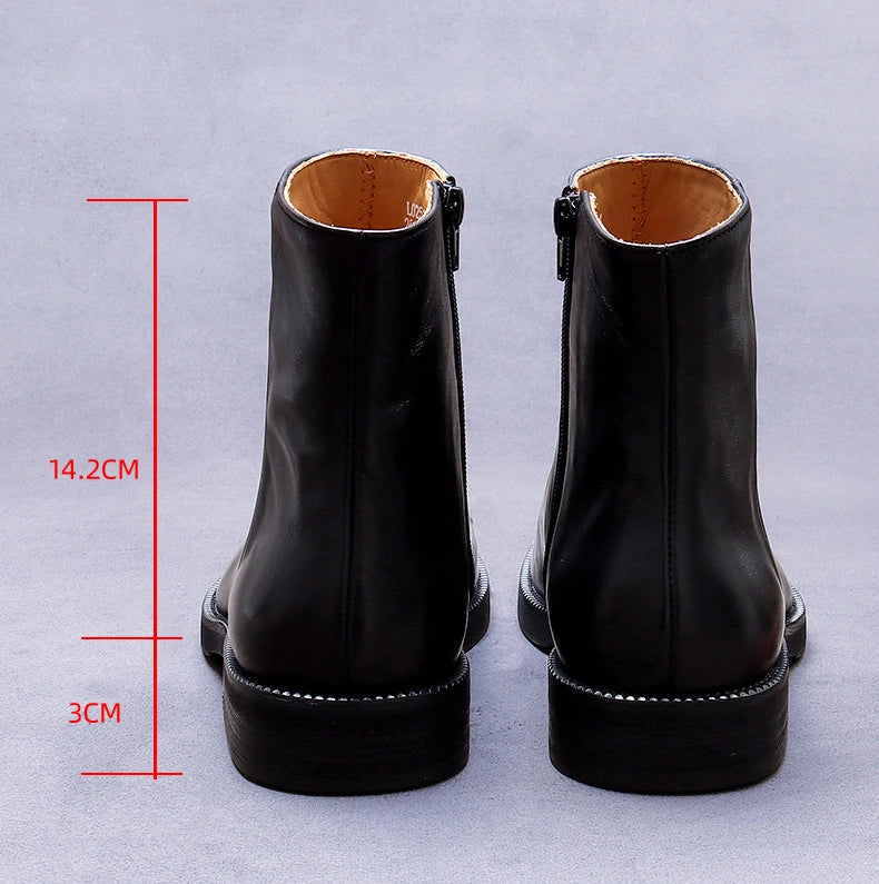 Solid Wide Round Toe Zipper Boots