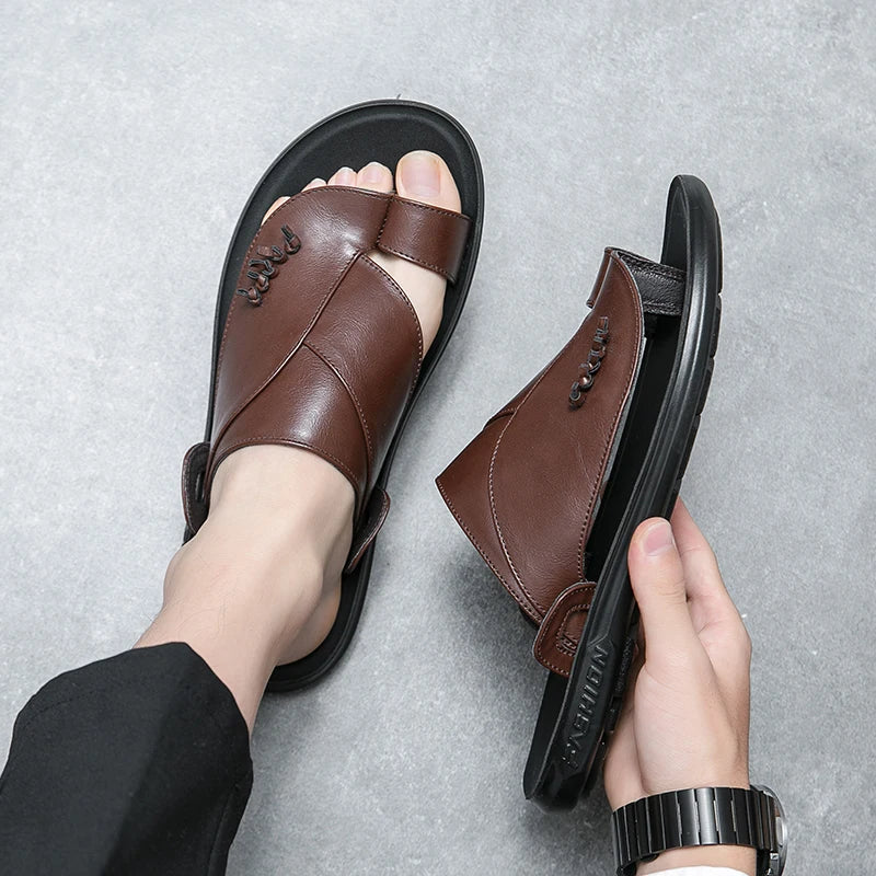 Solid Split Leather Toe Sandals