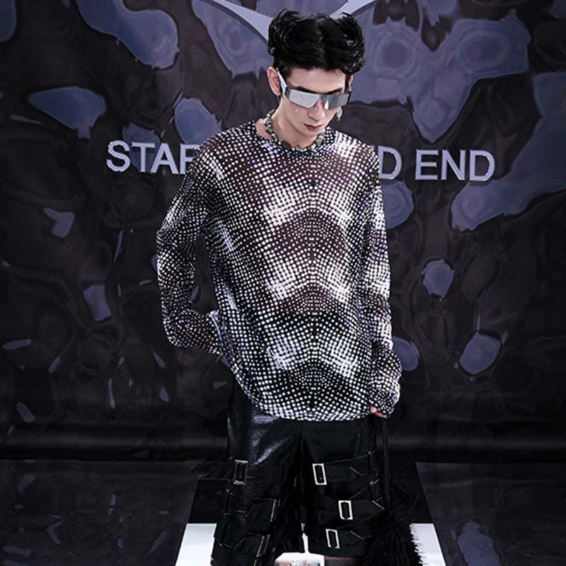 Trendy Printed Mesh Long Sleeve T-Shirt