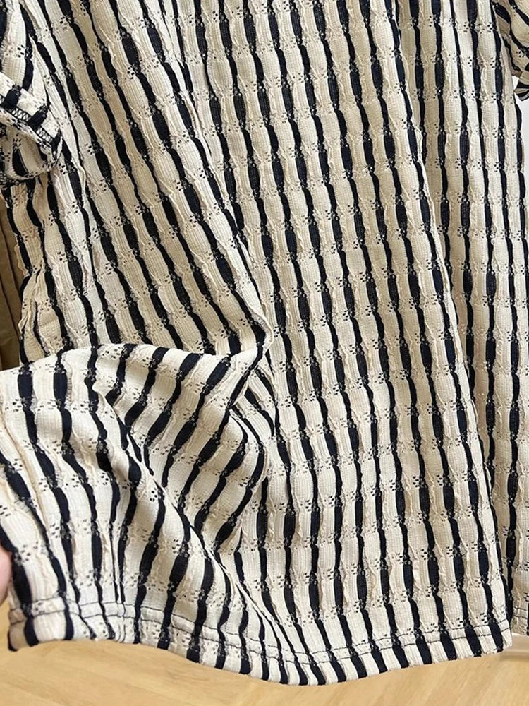 Streetwear Striped Textured Loose T-Shirt