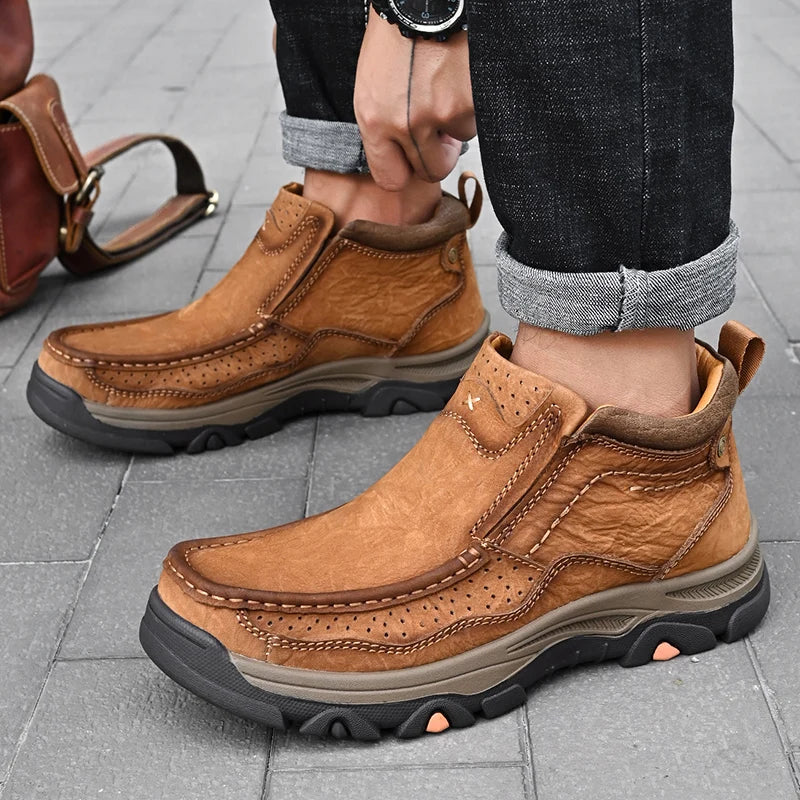 Casual Slip-On Leather Ankle Boots
