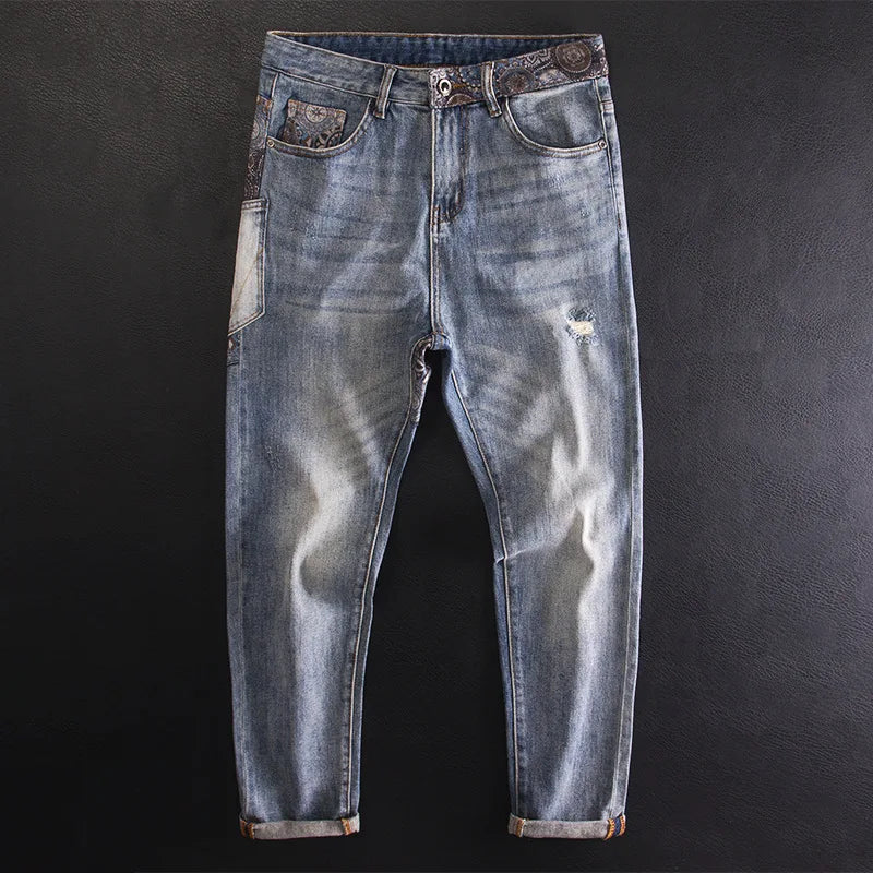 Patchwork Geometric Pattern Design Jeans