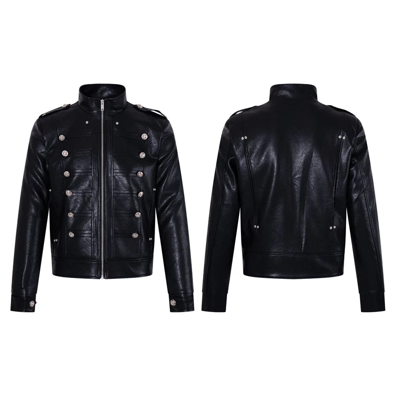 Retro Solid Black Metal Button Fitted Jacket