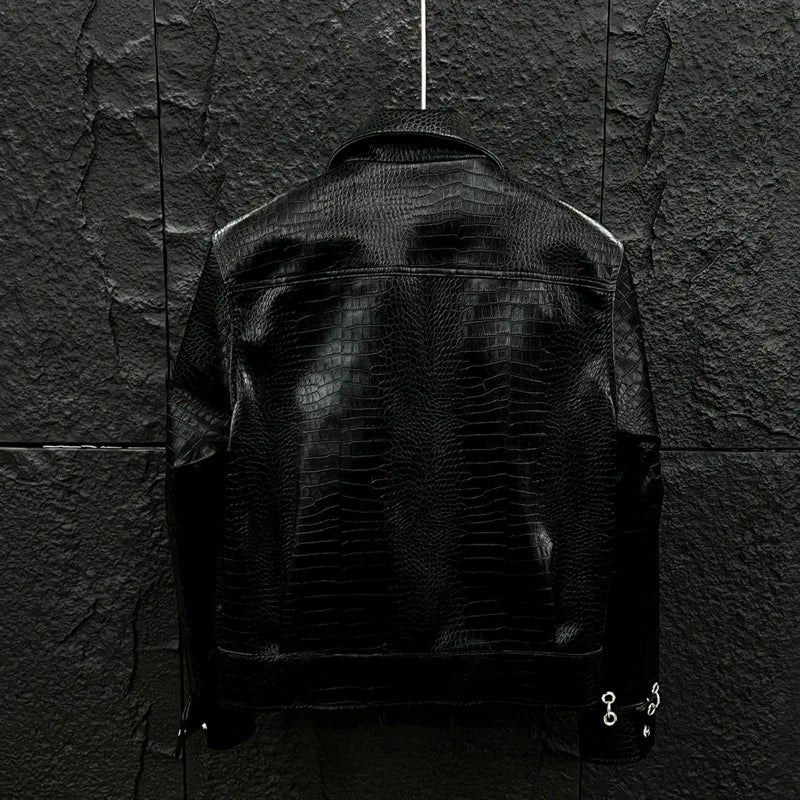 Niche Faux Leather Turn-Down Collar Jacket