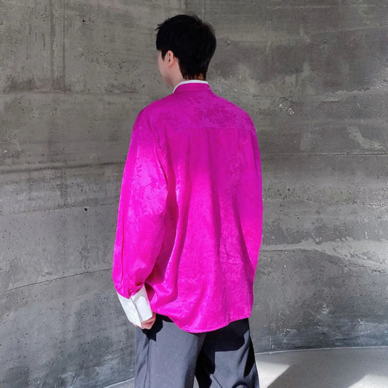 Chinese Contrasting Color Stand Collar Shirt