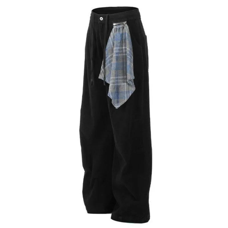 Detachable Plaid Spliced Thickened Straight Jeans