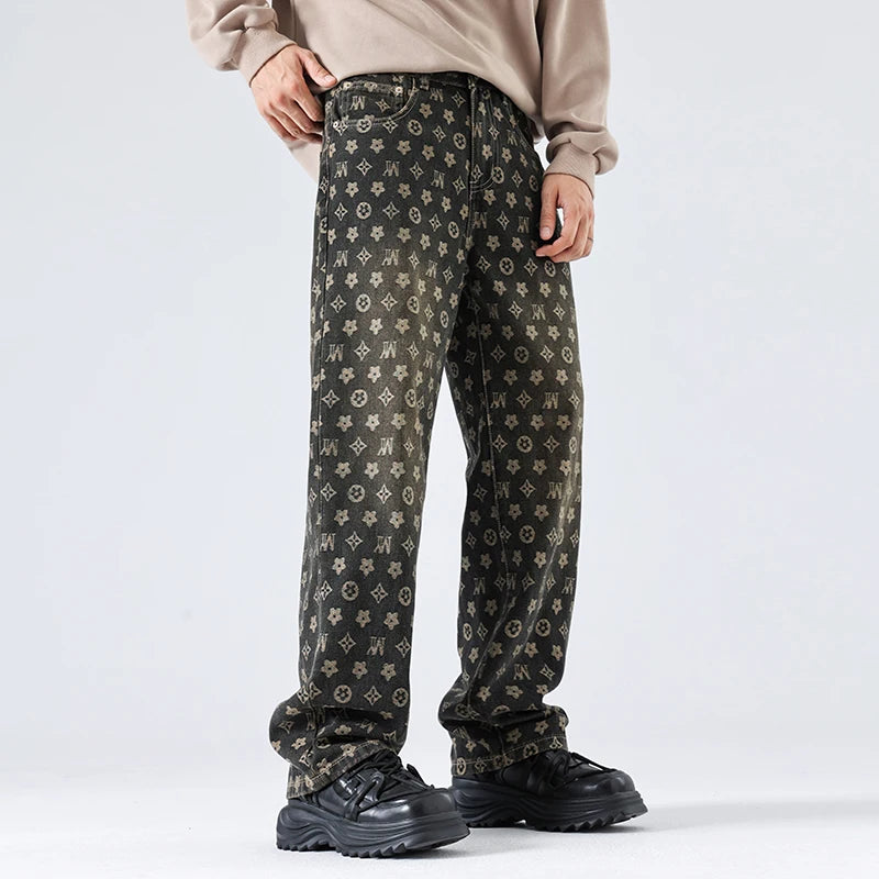 Full Printed Jacquard Straight Jeans