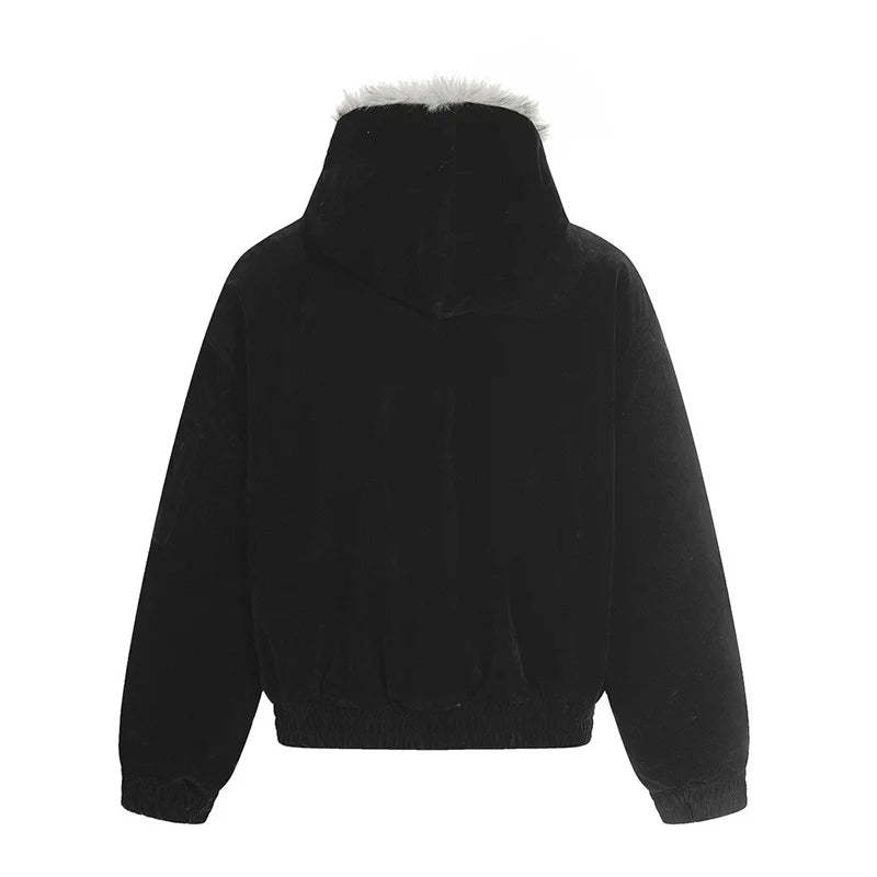 Metal Buckle Faux Fur Hooded Jacket