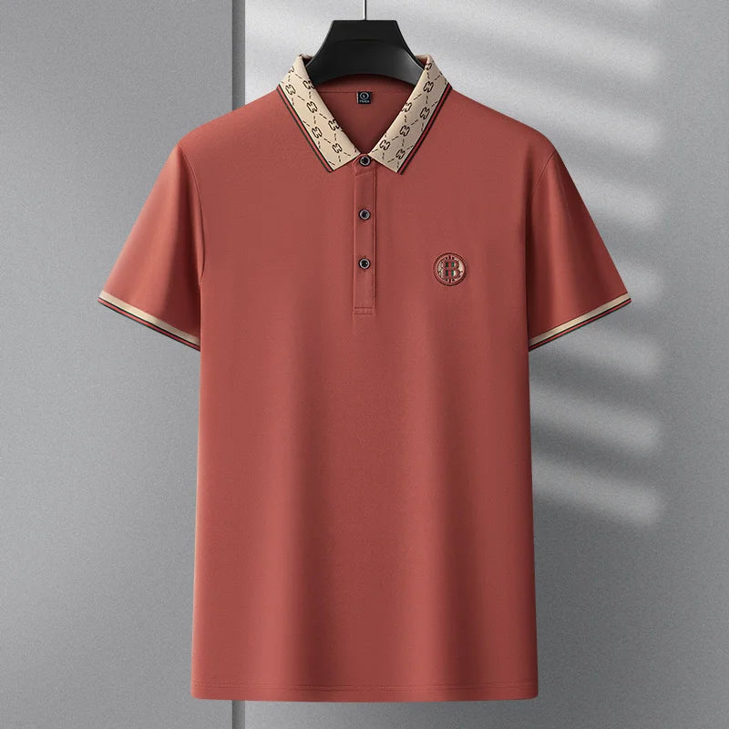 Collar Patterned Embroidery Polo Shirt