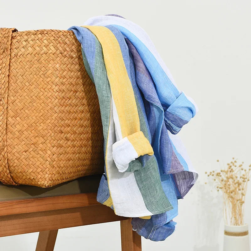 Linen Long-Sleeved Color Block Shirt