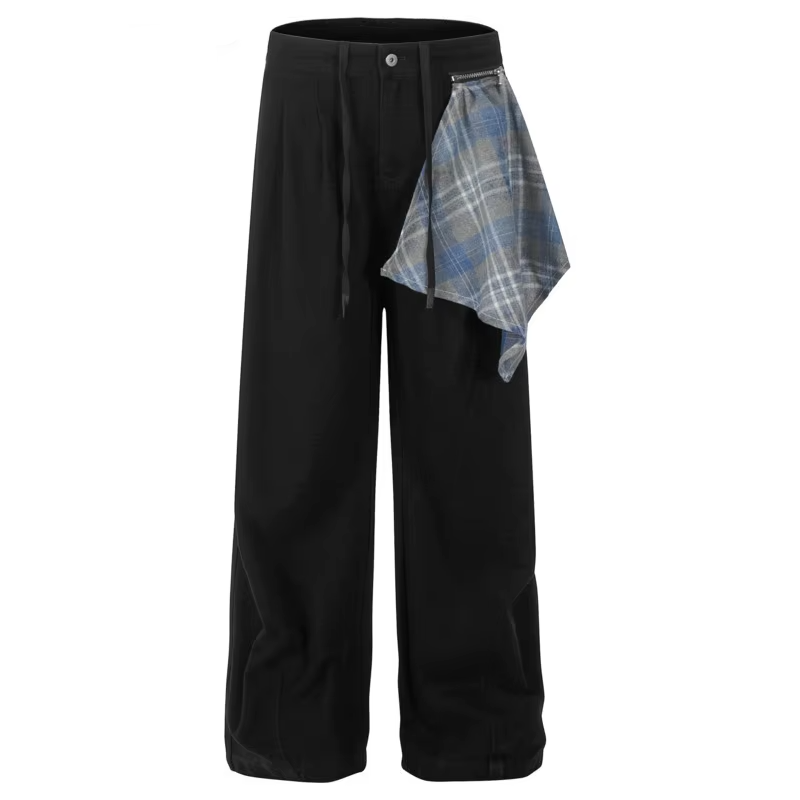 Detachable Plaid Spliced Thickened Straight Jeans