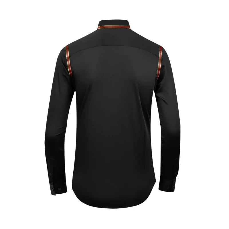 Ribbed Decorative Long Sleeved Men Shirt