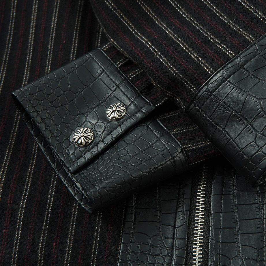 PU Leather Spliced Striped Jacket