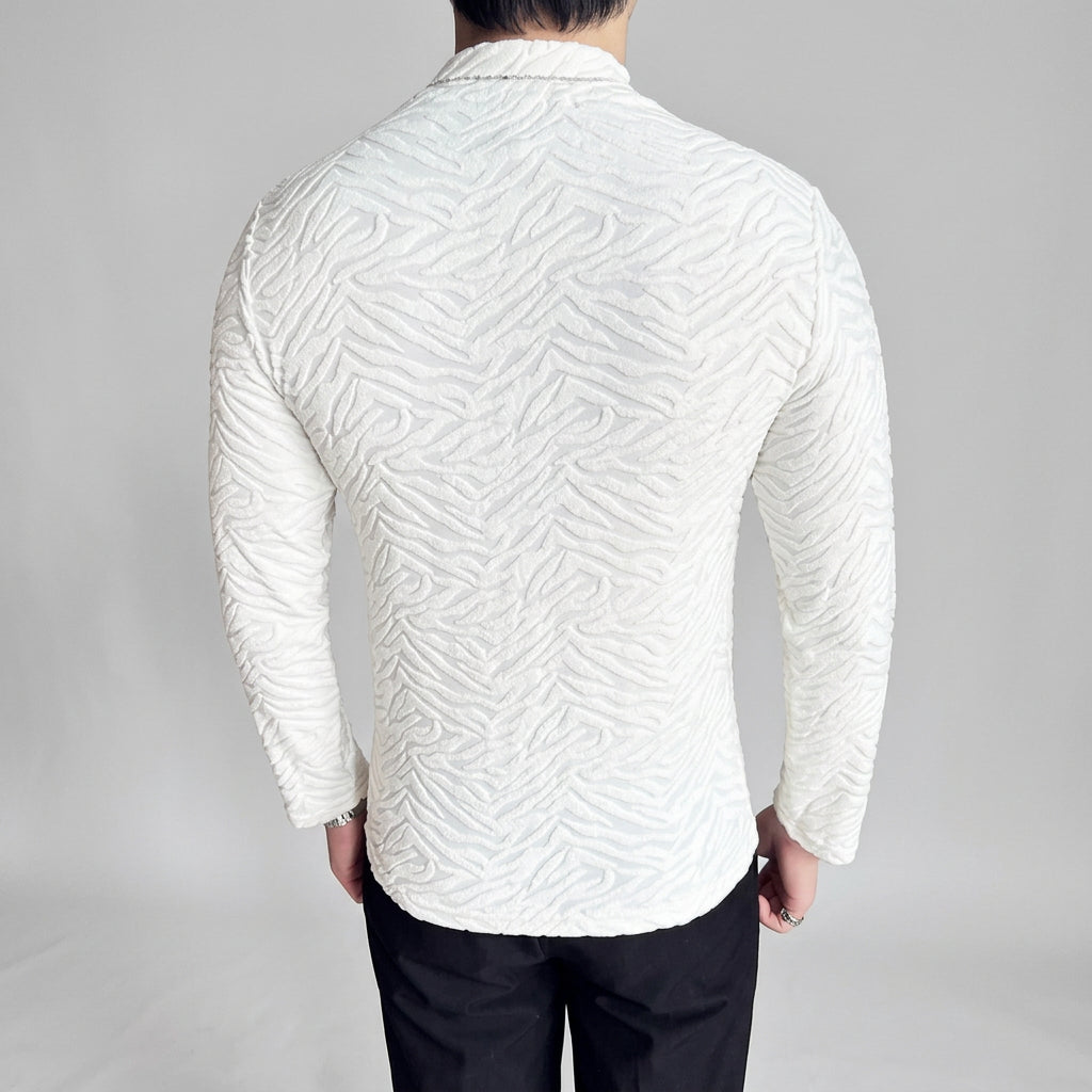 Solid Long Sleeve Embossed Fitted T-Shirts