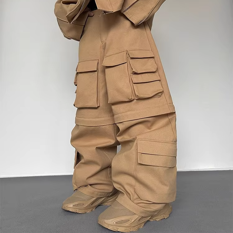 Hip-Hop Wide Leg Solid Cargo Pants