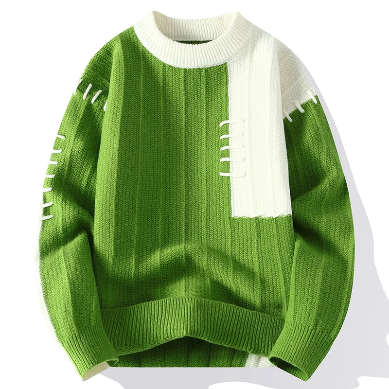 Solid Contrast Knitted Outside Stitched Sweater