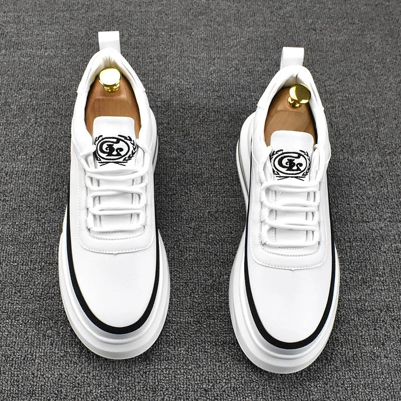 White Line Color Genuine Leather Sneakers