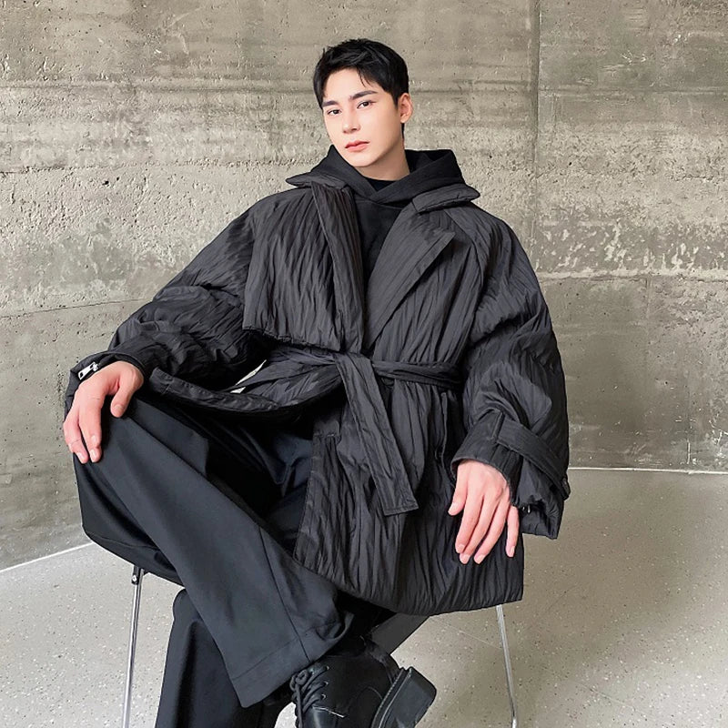 Black Loose Pleated Niche Design Parka