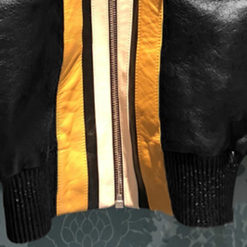 Stripe Patchwork Faux Leather Crop Jackets