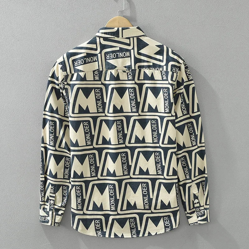Letter Print Cotton Long Sleeve Shirt