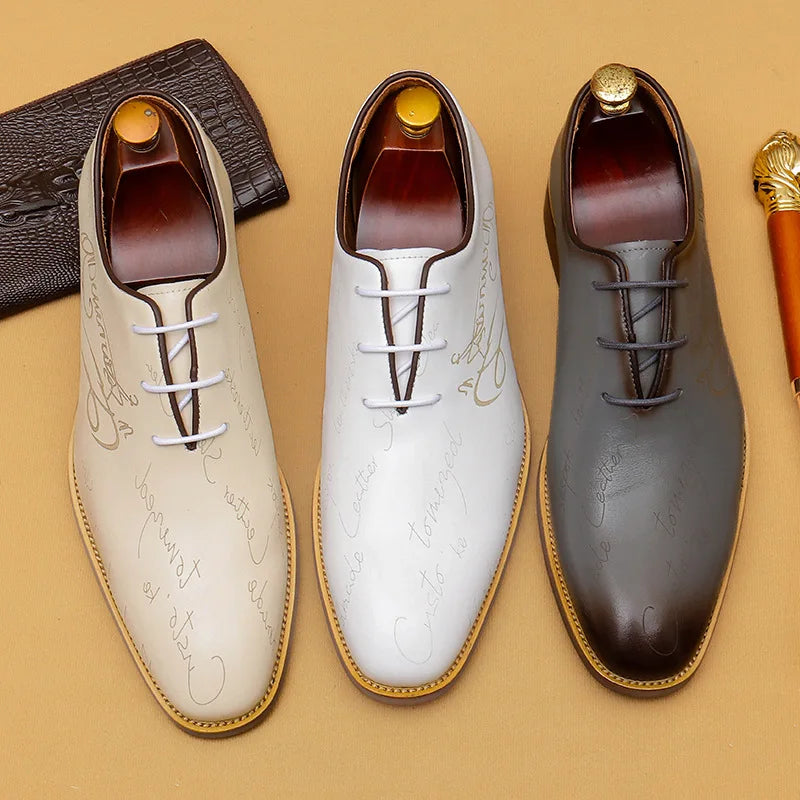 Italic Letter Pattern Leather Men's Shoes