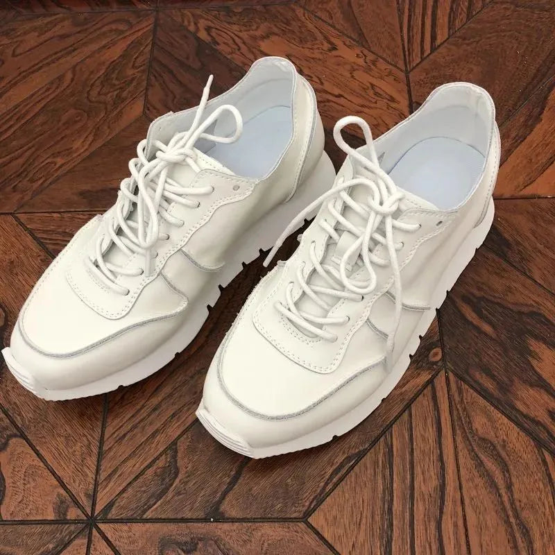 White Genuine Leather Lace-Up Sneakers