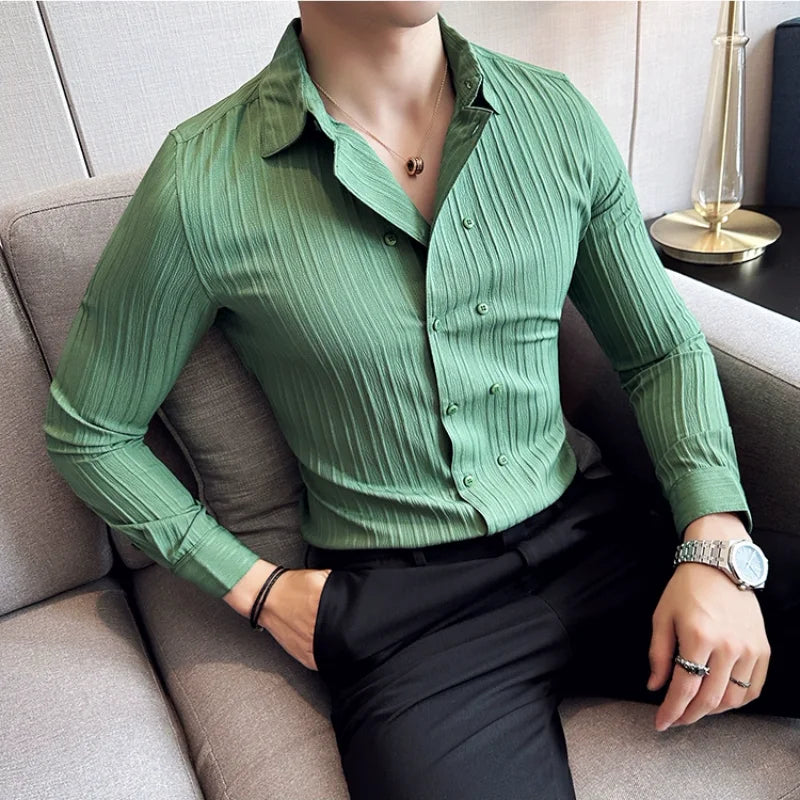 Double Breasted Long Sleeved Striped Shirt