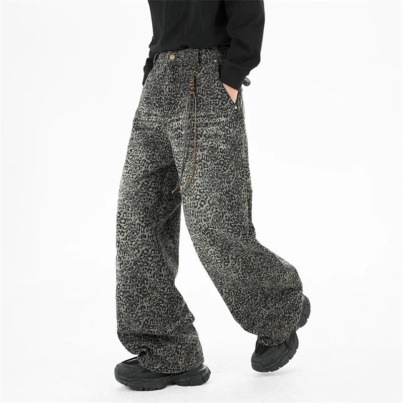Leopard Print Black Loose Jeans