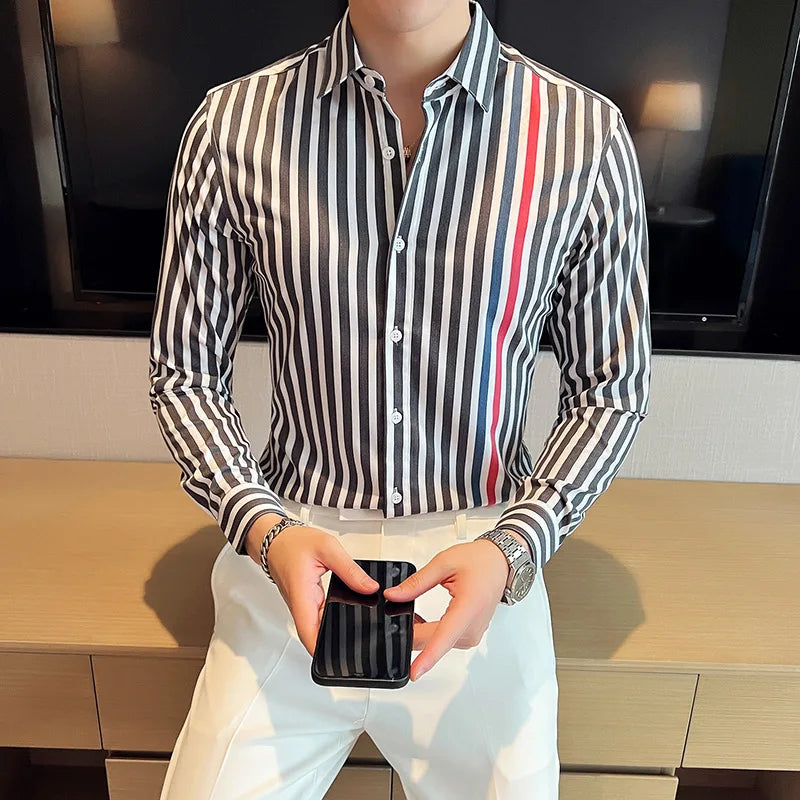 Casual Striped Red Contrast Fit Shirt