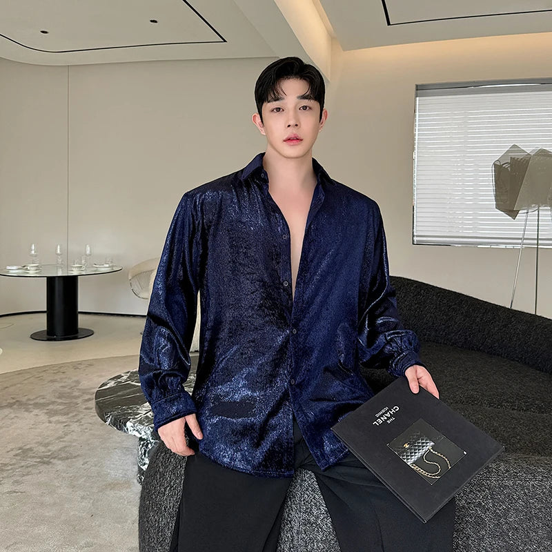 Fashion Solid Velvet Casual Shirt