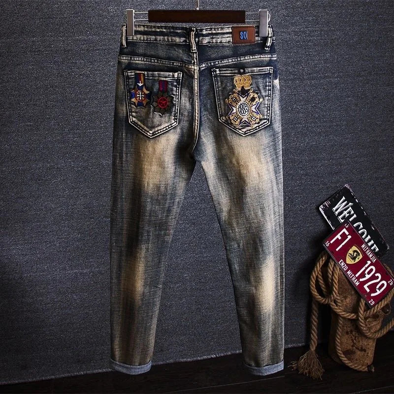 Embroidered Patch Straight Leg Jeans