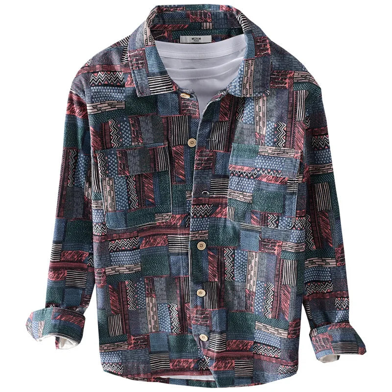 Geometric Printed Polyester Loose Shirt