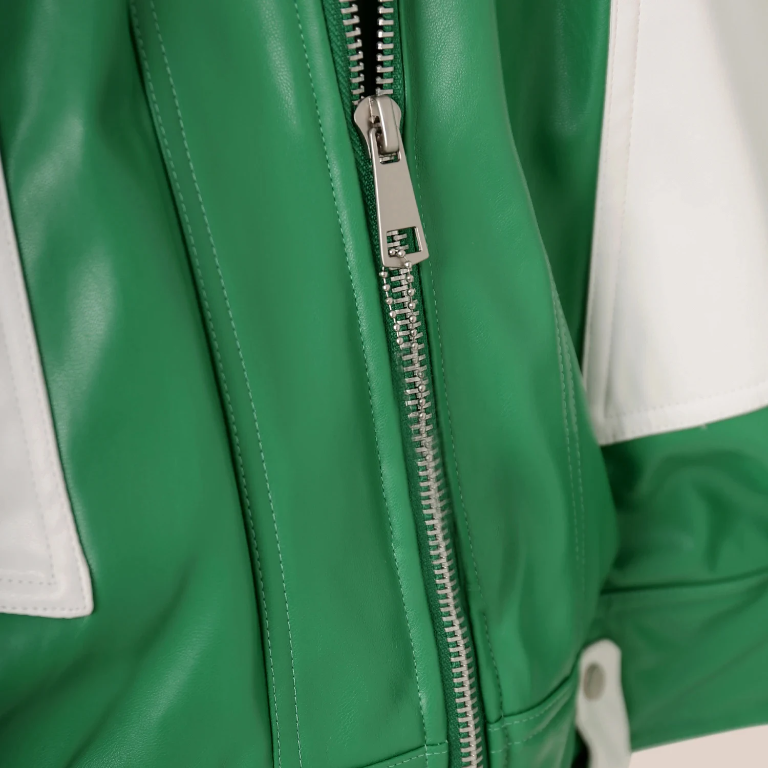 Green and White Pu Leather Jacket